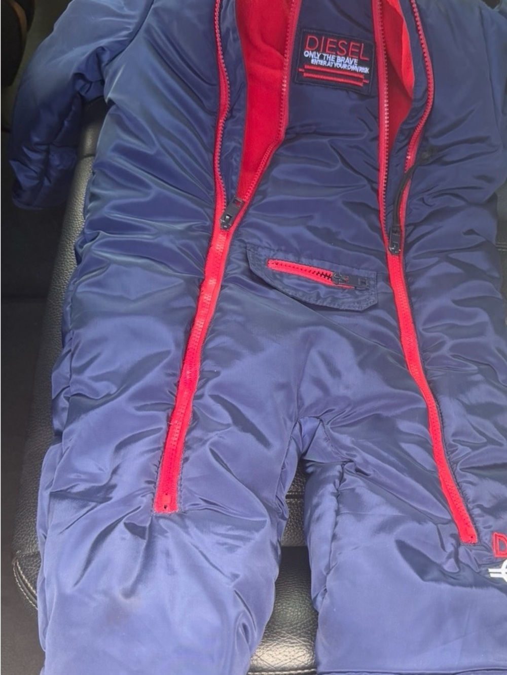 Diesel Navy Blue Kids Puffer Snowsuit with Red Trim